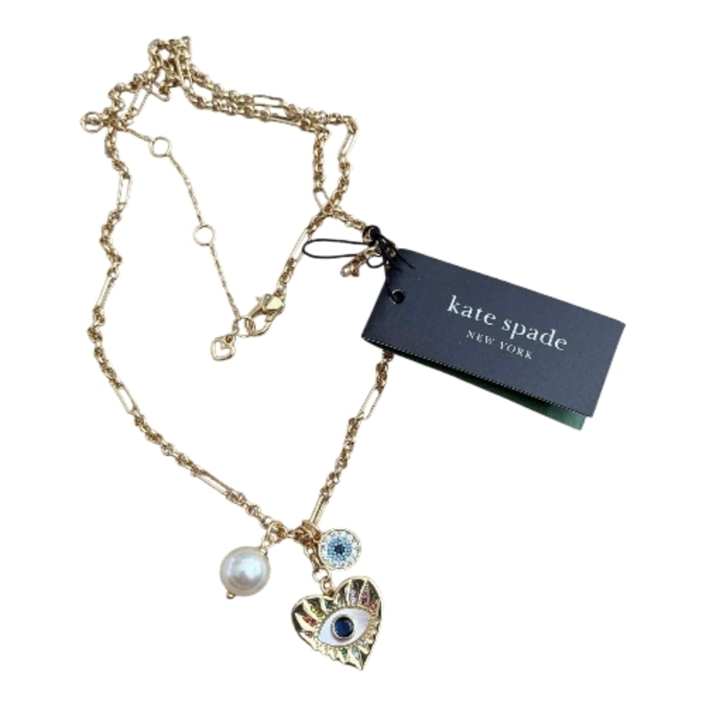 Kate Spade Gold Necklace with Heart and Pearl Charms